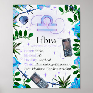 Póster Signo estrella libra zodiac Y2K blanco 4:5 Poster