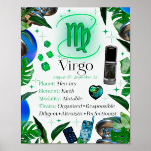 Póster Signo estrella Virgo Zodiac Y2K blanco 4:5 Poster