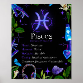 Póster Signo estrella zodiac Pisces Y2K negro 4:5 Poster