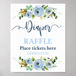 Póster Signo floral azul Diaper Raffle