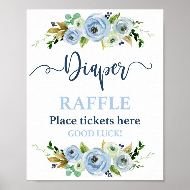 Póster Signo floral azul Diaper Raffle (Frente)