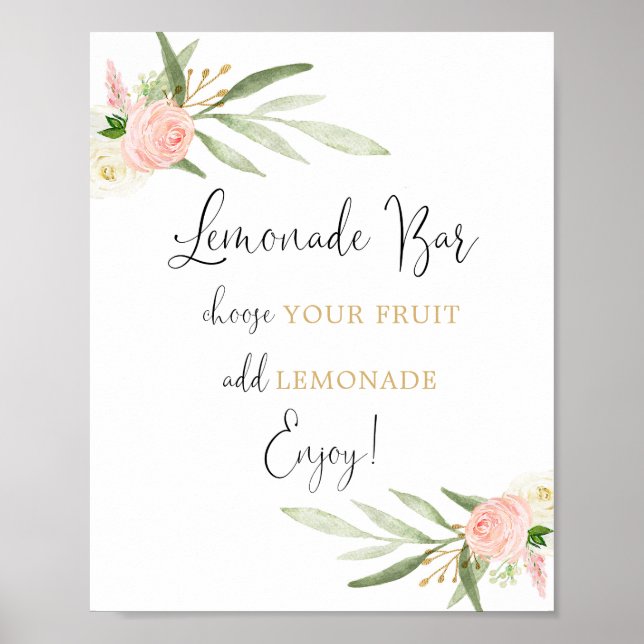 Póster Signo floral de oro blanco rosado en la barra de L (Frente)