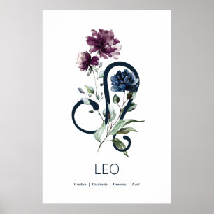 Póster Signo floral moderno estrella del zodíaco León P
