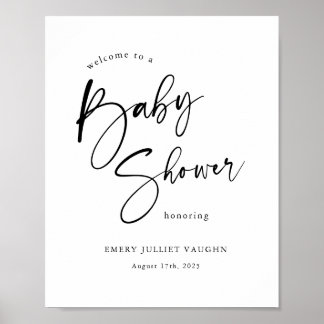 Póster Signo moderno de bienvenida Baby Shower en blanco 
