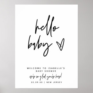 Póster Signo moderno de bienvenida para bebé Hola Baby Sh