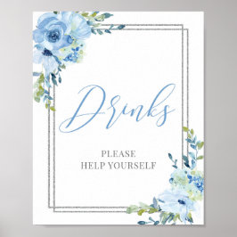 Póster Signo moderno de caligrafía azul floral de bebidas