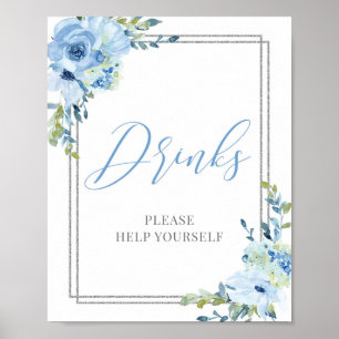 Póster Signo moderno de caligrafía azul floral de bebidas