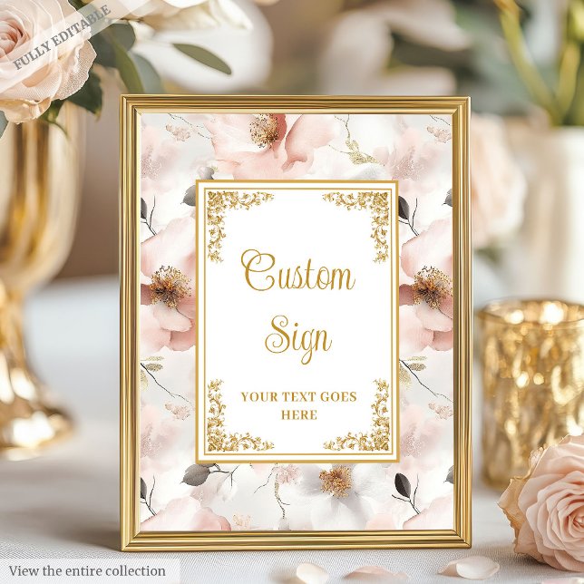 Póster Signo moderno de oro de flores rosadas polvorienta (Modern boho dusty pink flowers gold 8x10 sign)