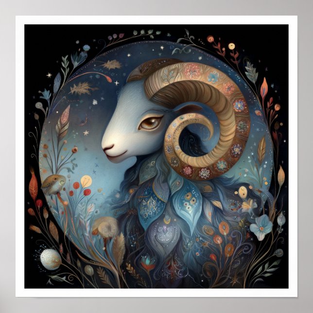 Póster Signo zodiacal Aries Astrología Celeste (Frente)