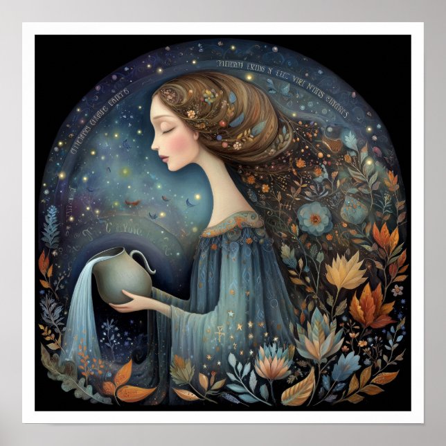 Póster Signo zodiacal de Acuario Astrología Celestial (Frente)