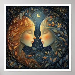 Póster Signo zodiacal de Géminis Astrología Celestial