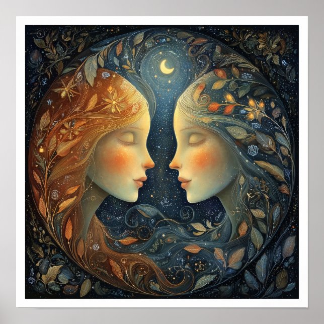 Póster Signo zodiacal de Géminis Astrología Celestial (Frente)
