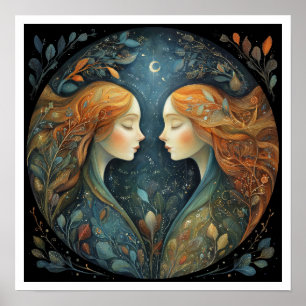 Póster Signo zodiacal de Géminis Astrología Celestial