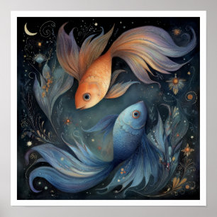 Póster Signo zodiacal de Piscis Astrología Celestial