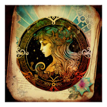 signo zodiacal de Virgo en página de libro antiguo