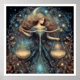 Póster Signo zodiacal Libra Astrología Celestial