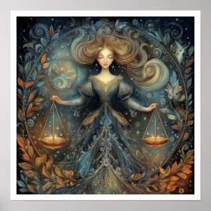 Póster Signo zodiacal Libra Astrología Celestial