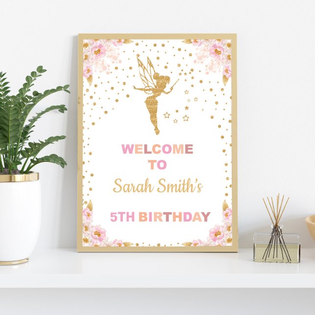 Póster Signos de bienvenida de hadas Purpurinas florales (Floral Glitter Fairy Welcome Signs)