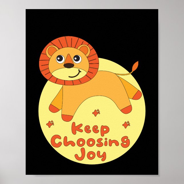 Póster Sigue eligiendo alegría León de Kawaii saltando or (Frente)