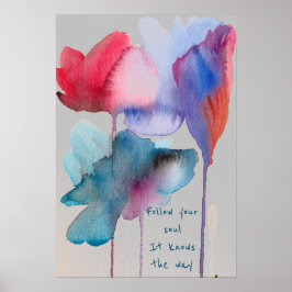 Póster Sigue la cita de tu alma Flores azul acuarela