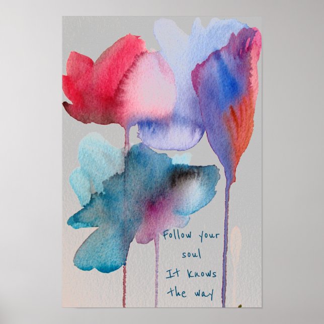 Póster Sigue la cita de tu alma Flores azul acuarela (Frente)