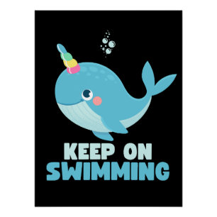 Póster Sigue nadando ballena Kawaii