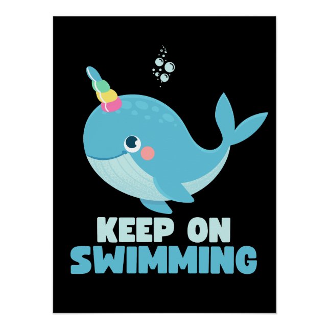 Póster Sigue nadando ballena Kawaii (Anverso)
