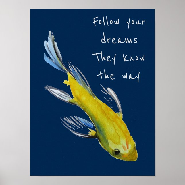Póster Sigue tu cita de sueños Koi japonés amarillo (Frente)
