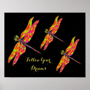 Póster Sigue tu lema Dreams Dragonfly neon room art
