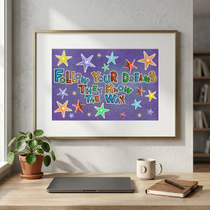Póster Sigue tus sueños Estrellas Coloridas Motivacionale