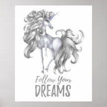 Sigue tus Sueños - Unicornio Plateado y Blanco