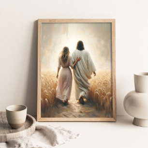Póster Síguenlo, Pintura Cristiana, Jesús y Mujer,