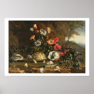 Póster Silbatos, flores, reptiles y mariposas al lado