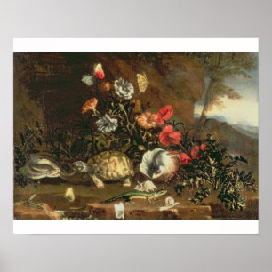 Póster Silbatos, flores, reptiles y mariposas al lado