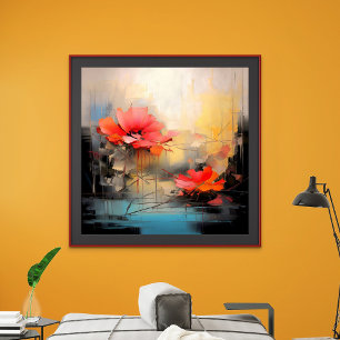 Póster Silencio Carmesí – Amapolas abstractas en luz urba