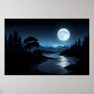Póster Silencio iluminado por luna - Poster paisajista Se