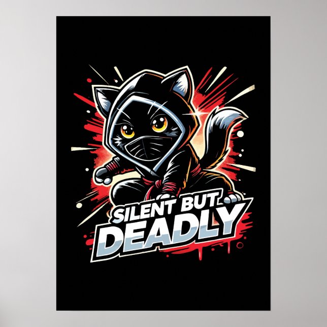 Póster Silencio pero mortal - Gracioso Gato Ninja (Frente)