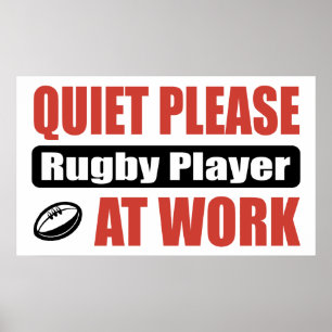 Póster Silencio Por Favor Jugador De Rugby En El Trabajo