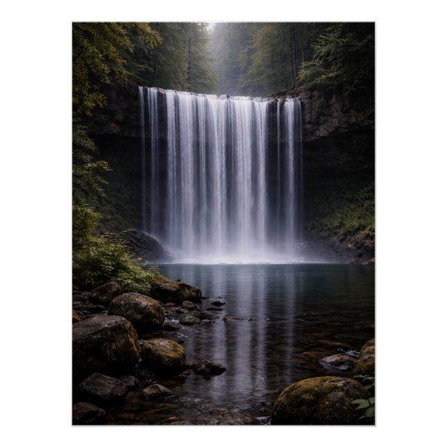 Póster Silent Forest Waterfall – Calm Nature Landscape (Anverso)