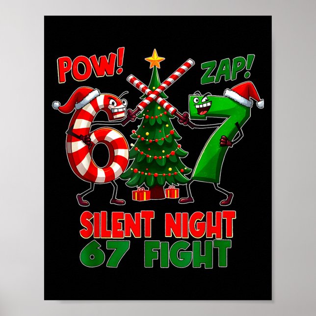 Póster Silent Night Christmas Tree 67 Pajamas Funny Six S (Frente)
