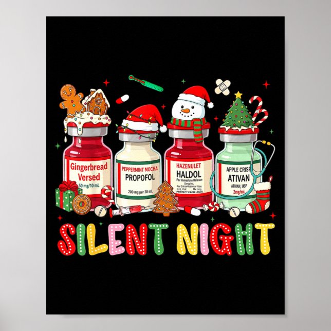 Póster Silent Night Funny Nurse Christmas Design  (Frente)