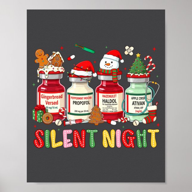 Póster Silent Night Funny Nurse Christmas Design Long Sle (Frente)