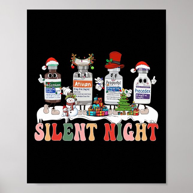 Póster Silent Night Merry Christmas Nurse Pills Pharmacis (Frente)