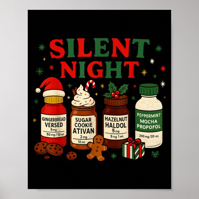 Póster Silent Night Profol Icu Nurse Funny Christmas Medi (Frente)