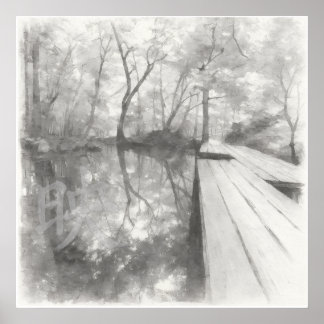 Póster Silent Passage — 映 (Reflection) | Ink Painting Art