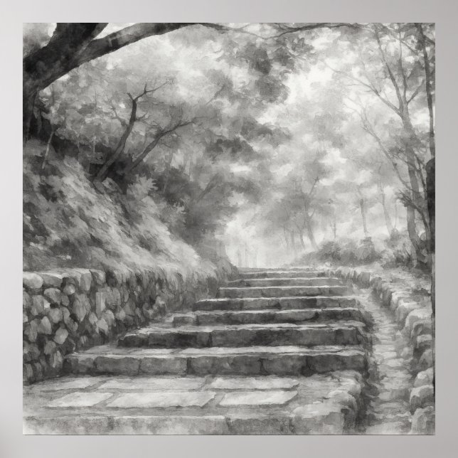 Póster Silent Passage — 道 (The Path) Japanese Sumi-e Ink  (Frente)