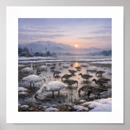 Póster Silent Waters – Swans and Geese in a Winter Field