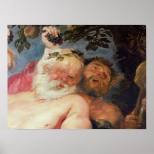 Póster Silenus borracho apoyado por los sátiros, c.1620