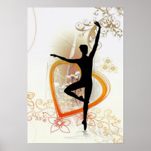 Póster Silhouette Ballerina con diseño abstracto floral