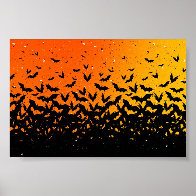 Póster Silhouette Bats Vampiro Drácula Halloween Patrón (Frente)